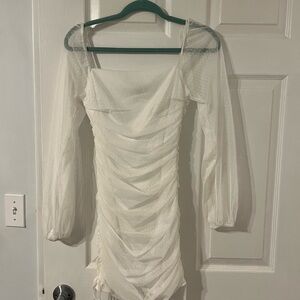 Jump White Long Sleeve Ruched Dress